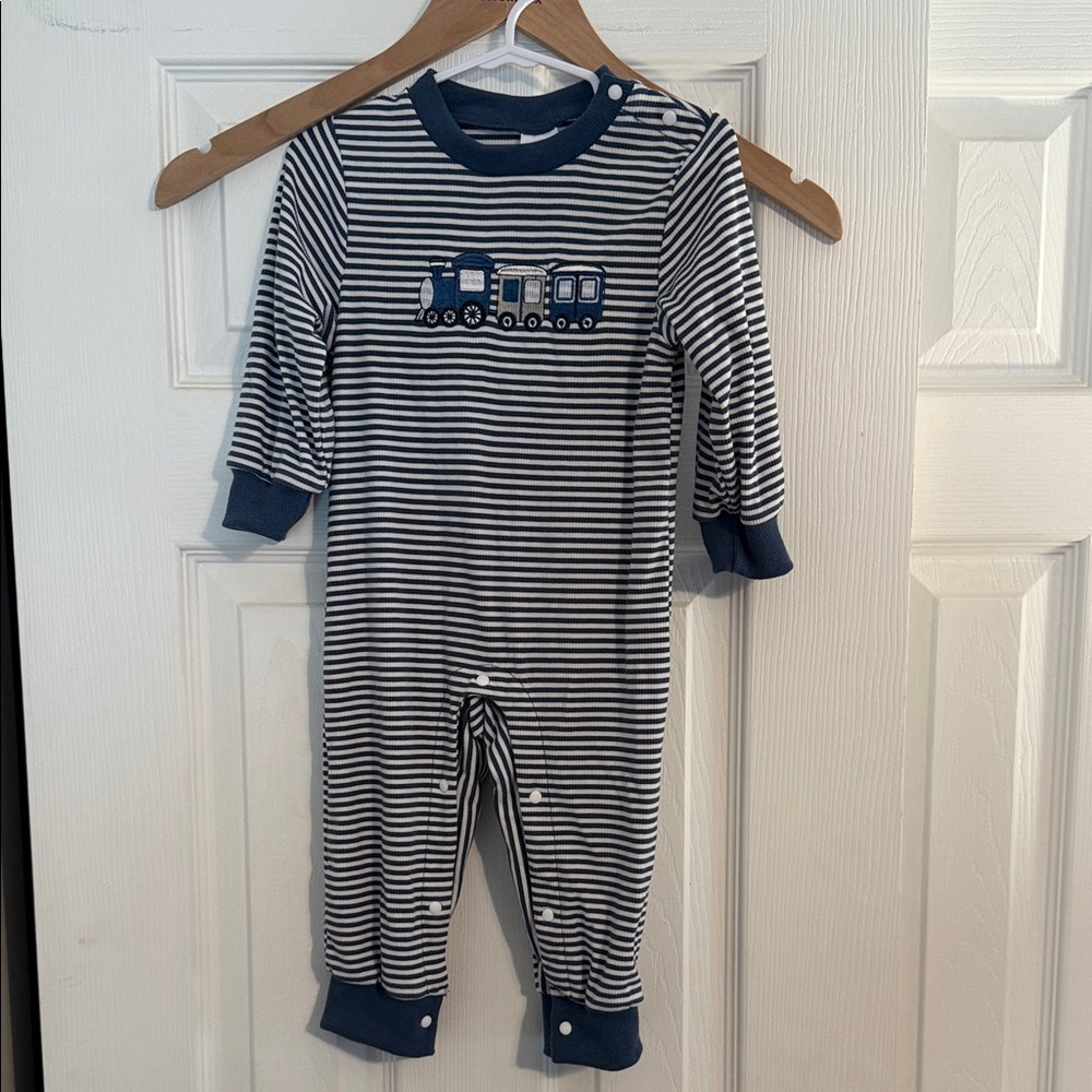 Navy and White Striped Baby One-Piece